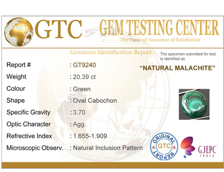 20.39 ct Natural Certified Malachite stone